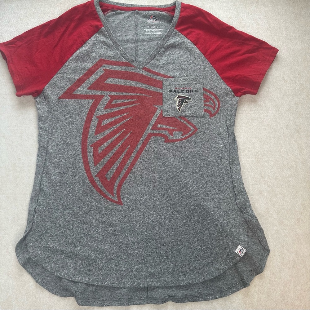 Majestic Atlanta Falcons NFL Football V-Neck T-Shirt Women's Size L